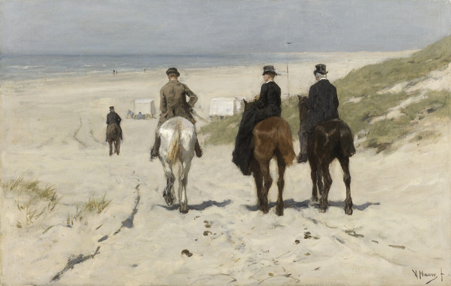 Morgenrit langs het strand (1876), Anton Mauve, Rijksmuseum Amsterdam. Legaat van dhr. en mevr. Drucker-Fraser, Montreux. © Publiek domein