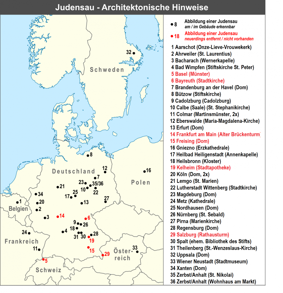 Judensau-sculpturen in Europa © Wikimedia Commons