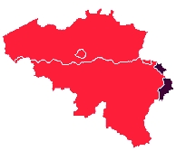 Zwartgemarkeerd is Duitstalig België. Afbeelding: Wikipedia