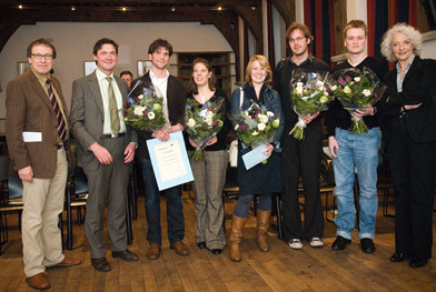 De juryleden met de vijf kandidaten van de shortlist. Afb.: Christiaan Krop