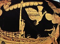 Odysseus en de sirenen. Attische vaasschildering (detail), circa 480-470 voor Christus.