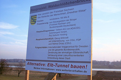 Protest tegen de bouw van de Waldschlössenbrücke. Afbeelding: www.flickr.com